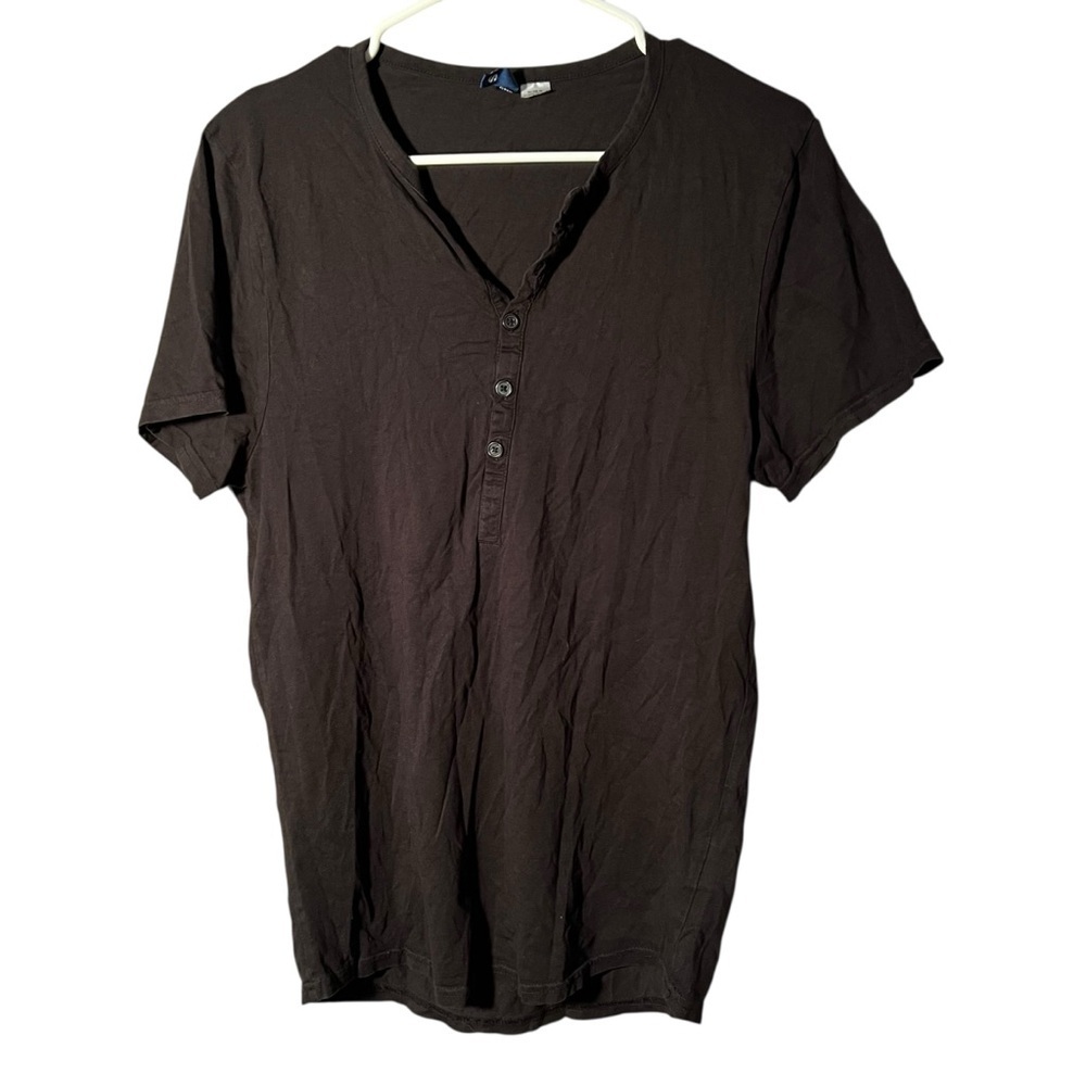 Divided H&M Womens Size Small Henley Popover Tunic Top Black Short Sleeve Cotton